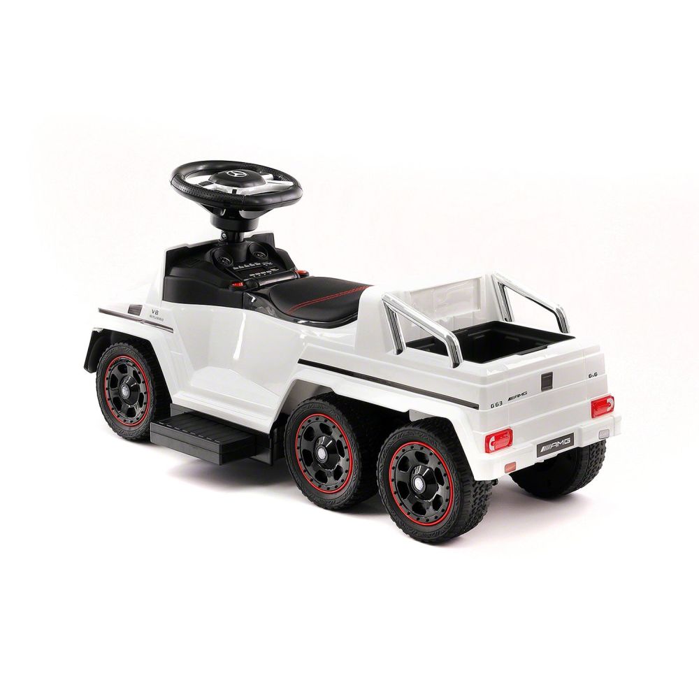 JEŹDZIK NA AKUMULATOR, PCHACZ, ODPYCHACZ MERCEDES G 63 AMG 6X6, MIĘKKIE KOŁA, DASZEK , STEROWANIE RĄCZKĄ /1838 LONG