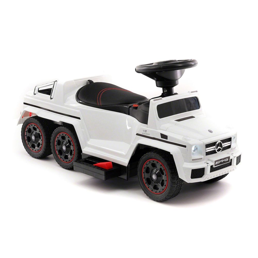 JEŹDZIK NA AKUMULATOR, PCHACZ, ODPYCHACZ MERCEDES G 63 AMG 6X6, MIĘKKIE KOŁA, DASZEK , STEROWANIE RĄCZKĄ /1838 LONG