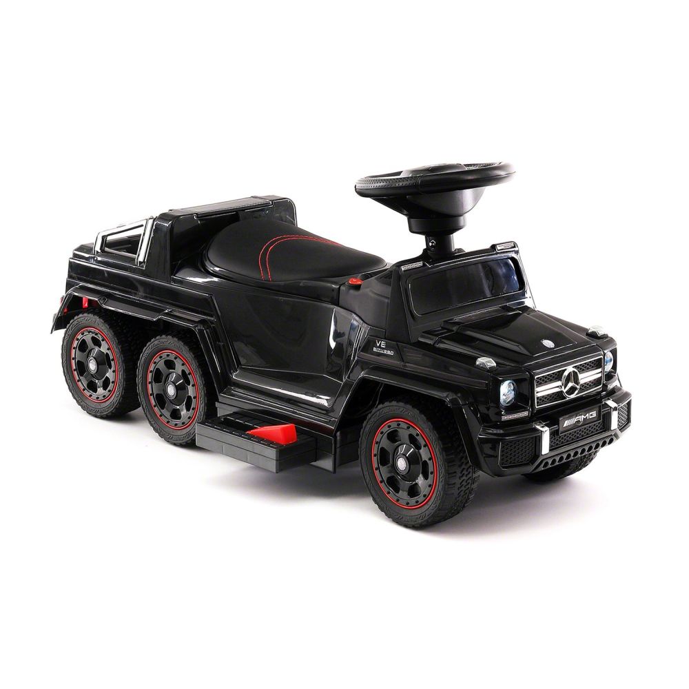 JEŹDZIK NA AKUMULATOR, PCHACZ, ODPYCHACZ MERCEDES G 63 AMG 6X6, MIĘKKIE KOŁA, DASZEK , STEROWANIE RĄCZKĄ /1838 LONG