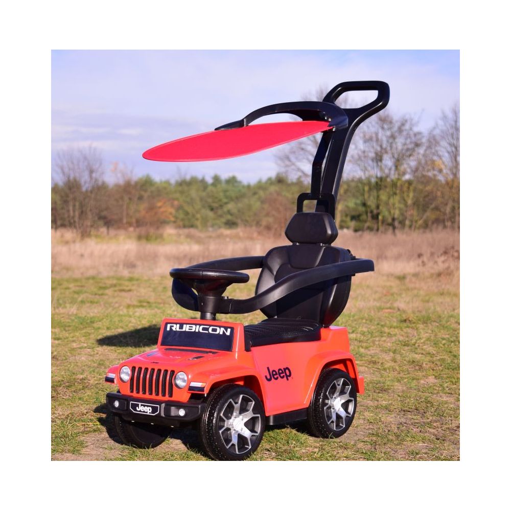 VAIKŲ MOTOROLERIS, STUMIKLIS, STUMIKLIS SU VARIKLIU, AKUMULIATORINĖ TRANSPORTO PRIEMONĖ – „JEEP RUBICON“, STOGELIS, GARSO EFEKTA