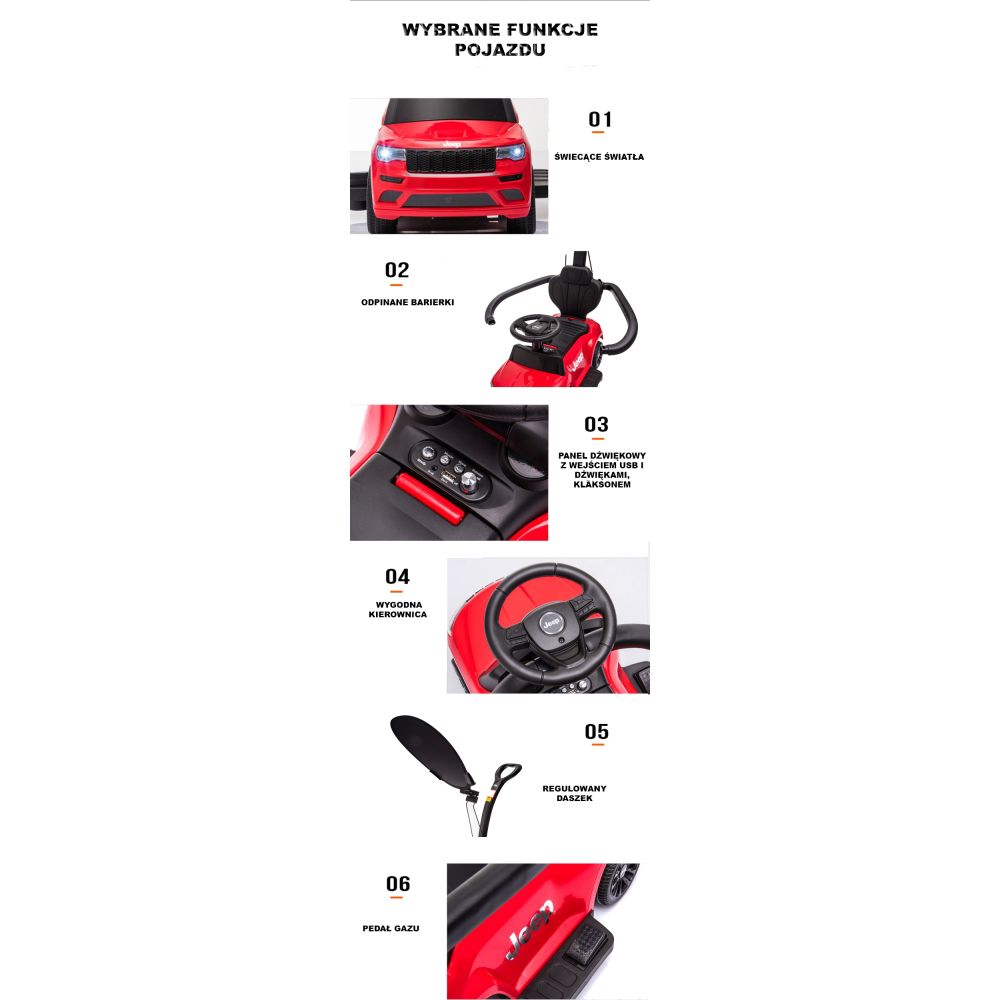 JEŹDZIK, PCHACZ, ODPYCHACZ, POJAZD NA AKUMULATOR- JEEP CHEROKEE, DASZEK ,DŹWIĘKI/JQ606