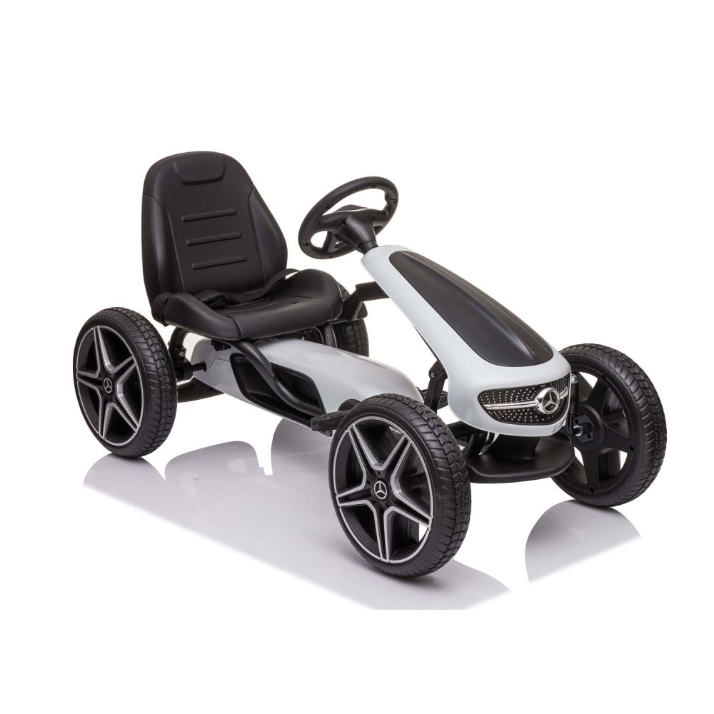 PEDALINIS KARTINGAS SU „MERCEDES“ LICENCIJA, „EVA“ RATAI, MINKŠTA SĖDYNĖ SU „MB“ LOGOTIPU, AUKŠTA KOKYBĖ /XMX610
