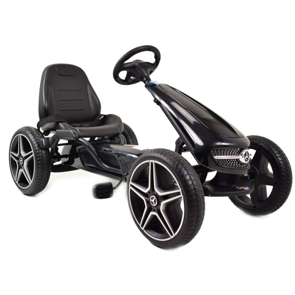 PEDALINIS KARTINGAS SU „MERCEDES“ LICENCIJA, „EVA“ RATAI, MINKŠTA SĖDYNĖ SU „MB“ LOGOTIPU, AUKŠTOS KOKYBĖS /XMX610