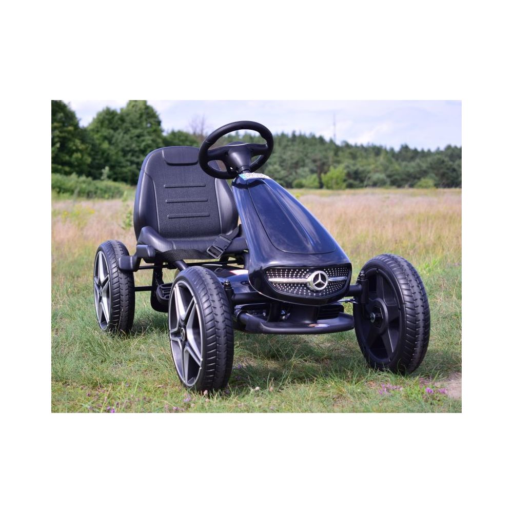 PEDALINIS KARTINGAS SU „MERCEDES“ LICENCIJA, „EVA“ RATAI, MINKŠTA SĖDYNĖ SU „MB“ LOGOTIPU, AUKŠTOS KOKYBĖS /XMX610