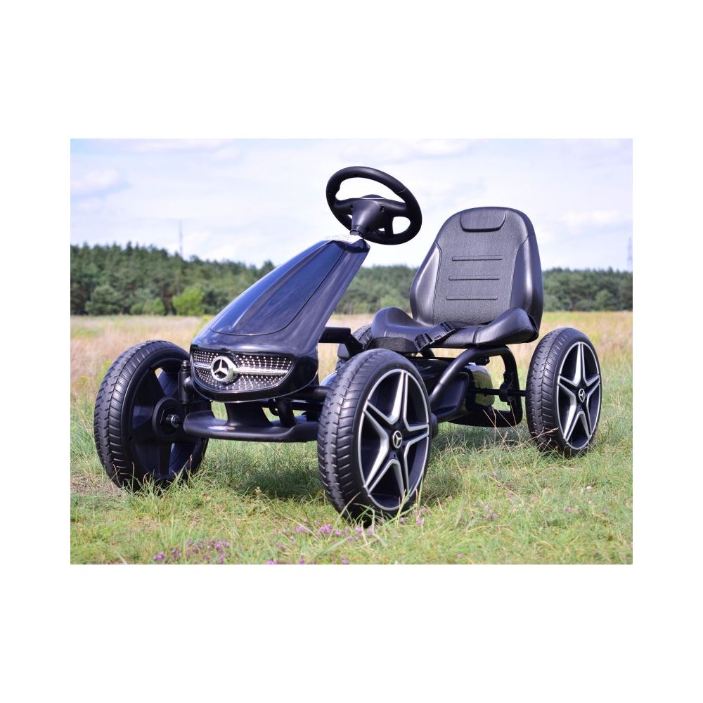 PEDALINIS KARTINGAS SU „MERCEDES“ LICENCIJA, „EVA“ RATAI, MINKŠTA SĖDYNĖ SU „MB“ LOGOTIPU, AUKŠTOS KOKYBĖS /XMX610