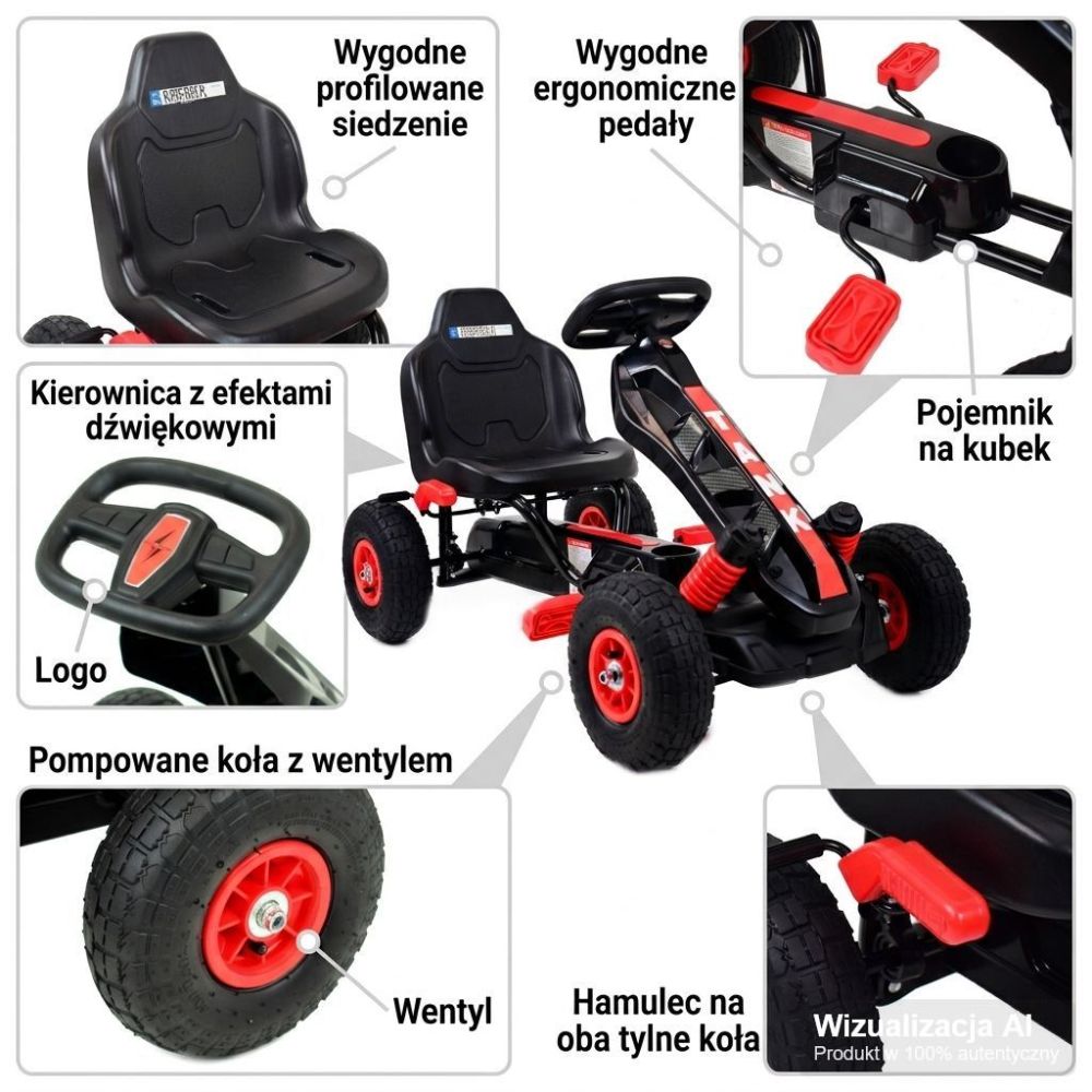 NAJNOWSZY GOKART NA PEDAŁY "TANK", KOŁA POMPOWANE, HAMULCE/G23
