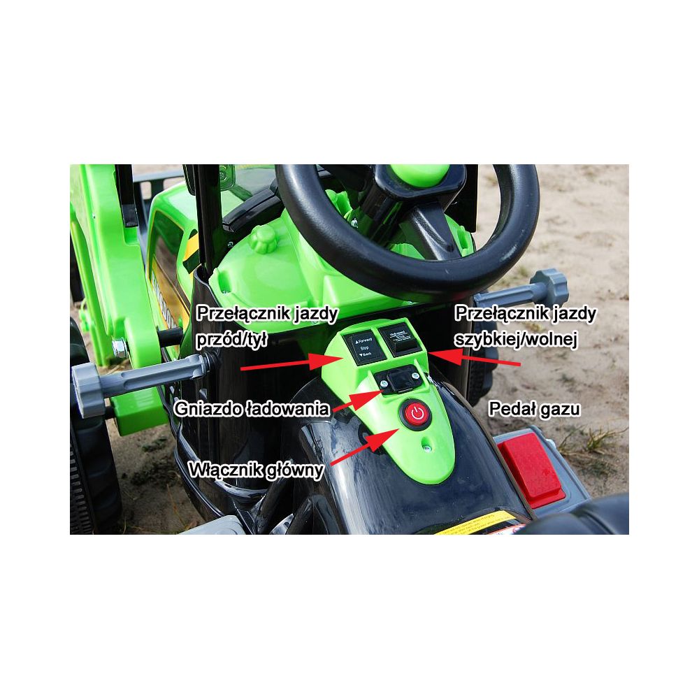MOCNY TRAKTOR Z ŁYŻKĄ KINGDOM 12V DWIE PRĘDKOŚCI/JS328A