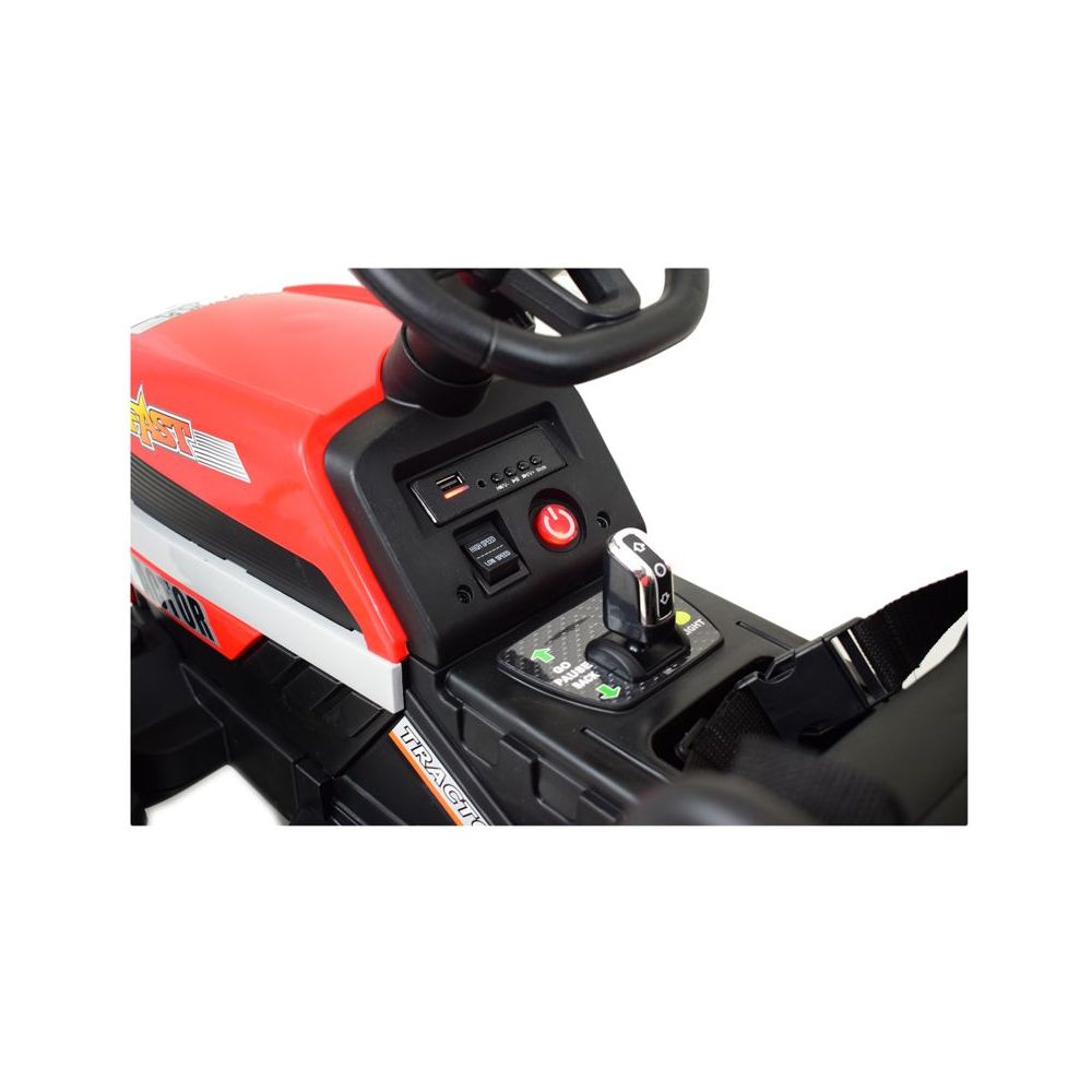 SUPER TRAKTOR FAST NA AKUMULATOR Z PRZYCZEPĄ, MIĘKKIE KOŁA, MIĘKKIE SIEDZENIE, PILOT/JC005
