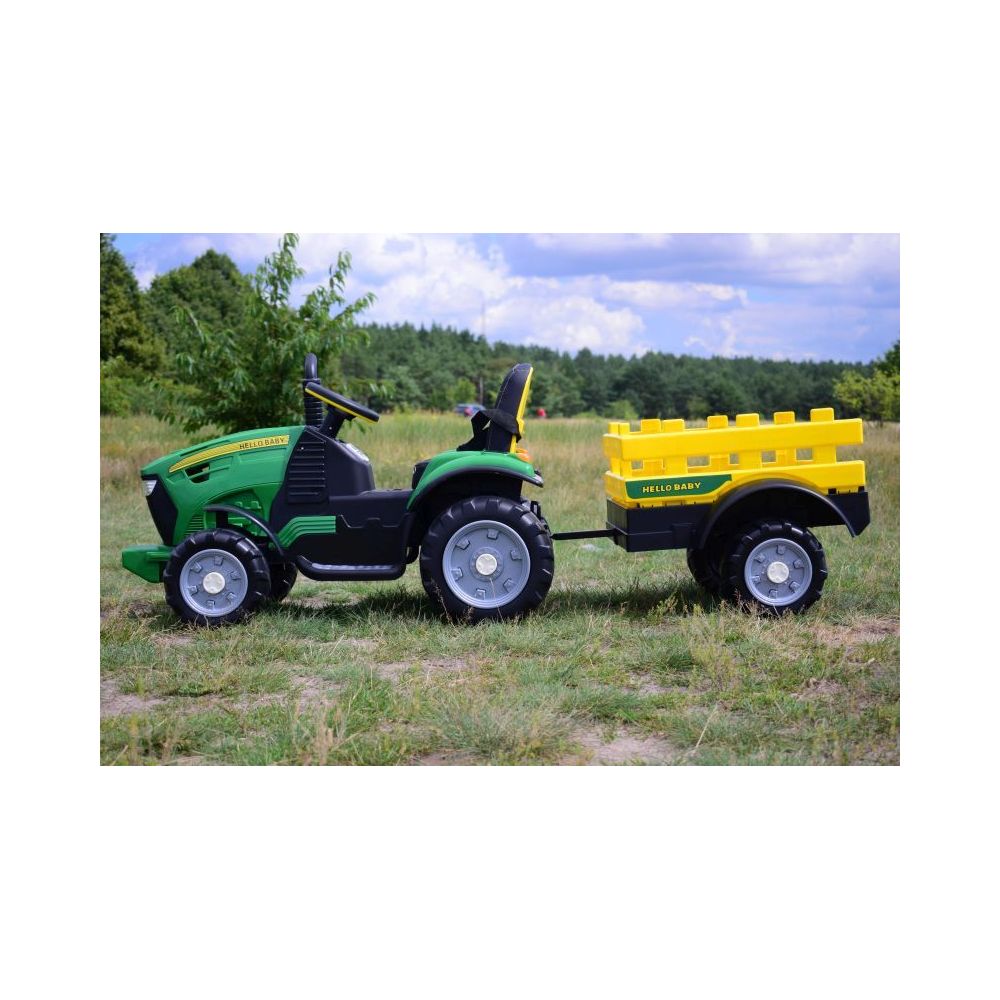 WIELKI TRAKTOR HALLO BABY Z PRZYCZEPĄ, PILOT, APLIKACJA/T990
