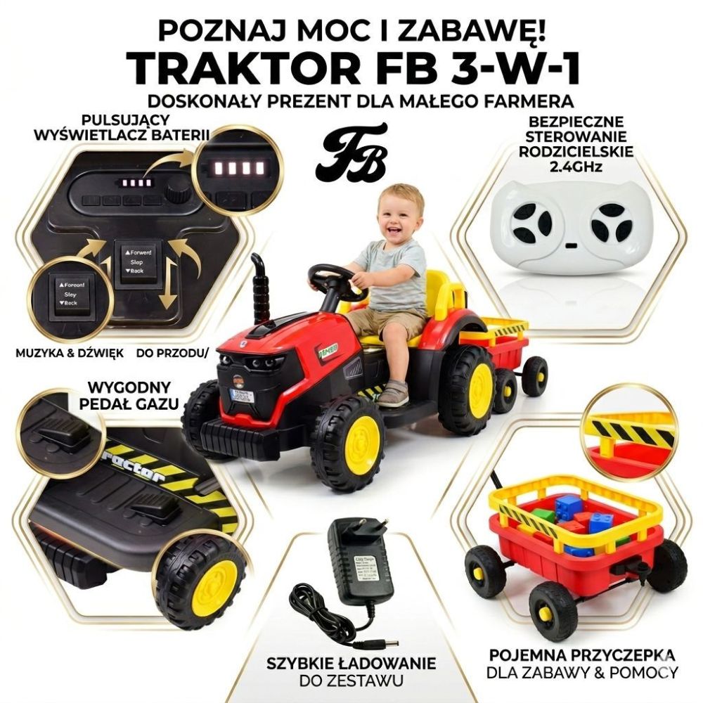 „Super“ traktorius „STRONG“ su priekaba su vilkimo strypu ir vežimėliu / FB319T