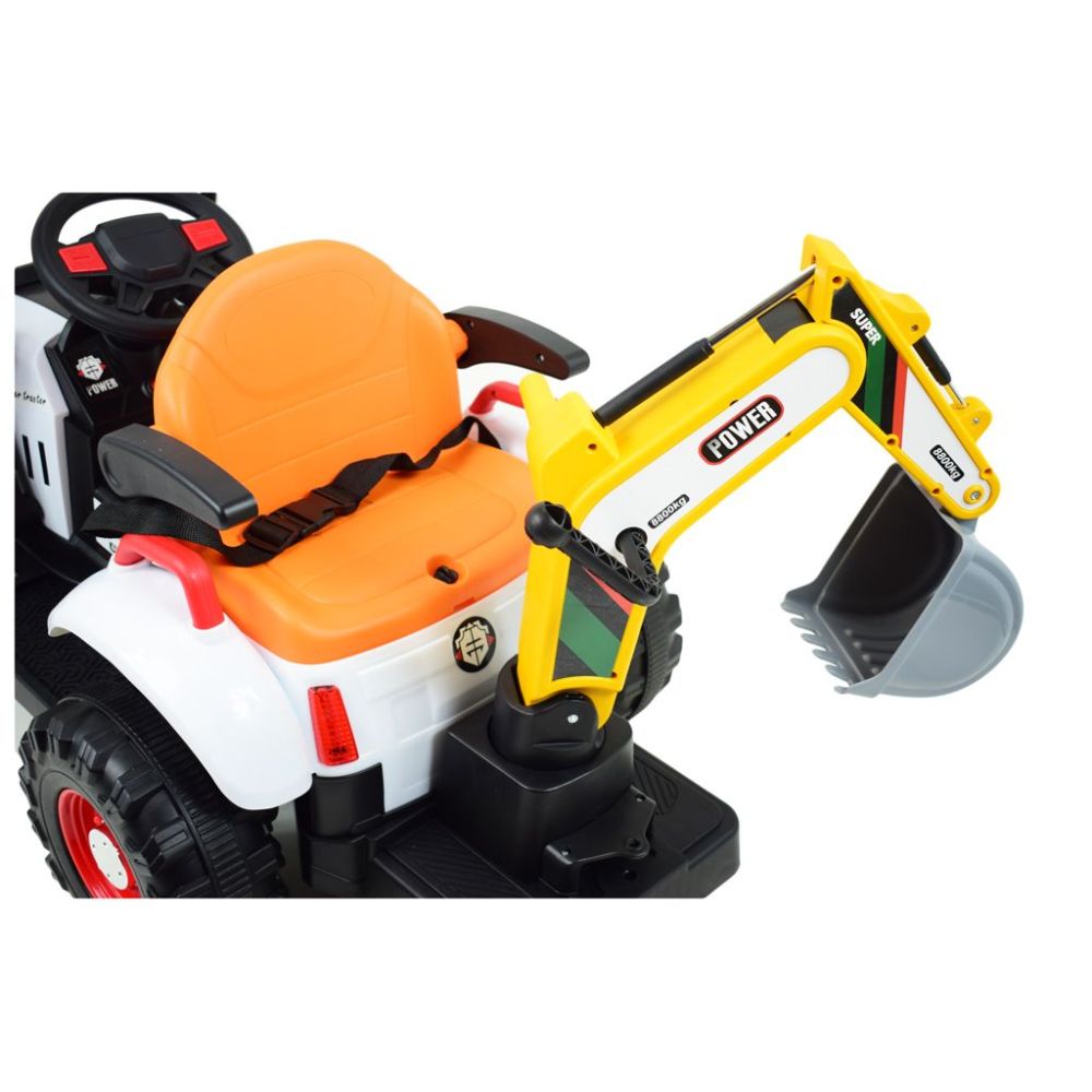 Super DWUSTRONNY traktor na akumulator ze spychaczem, koparką i przyczepą/BEJ1588
