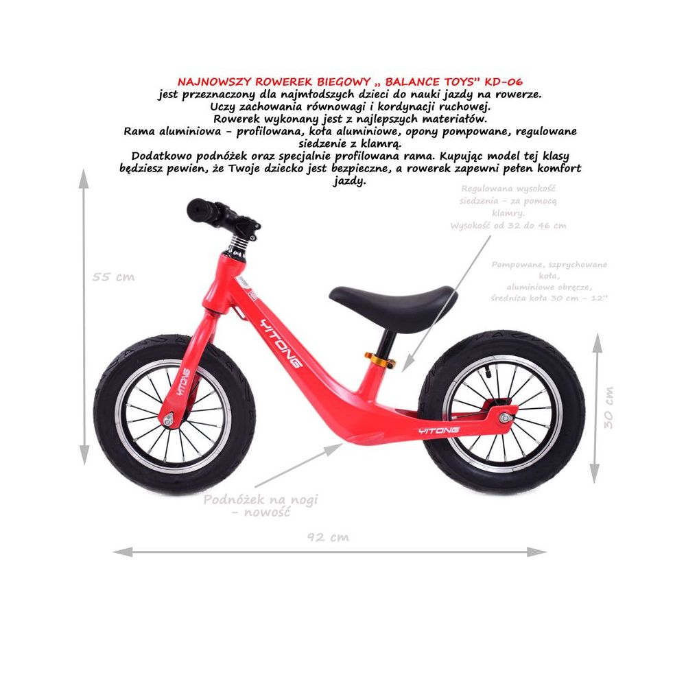 12" BEVEL BIKE, ALIUMININIS RĖMAS, ALIUMININIAI RATLANKIAI, ATRAMINĖ PĖDA, SUSTIPRINTAS RĖMAS, Aukščiausios kokybės/KD-06
