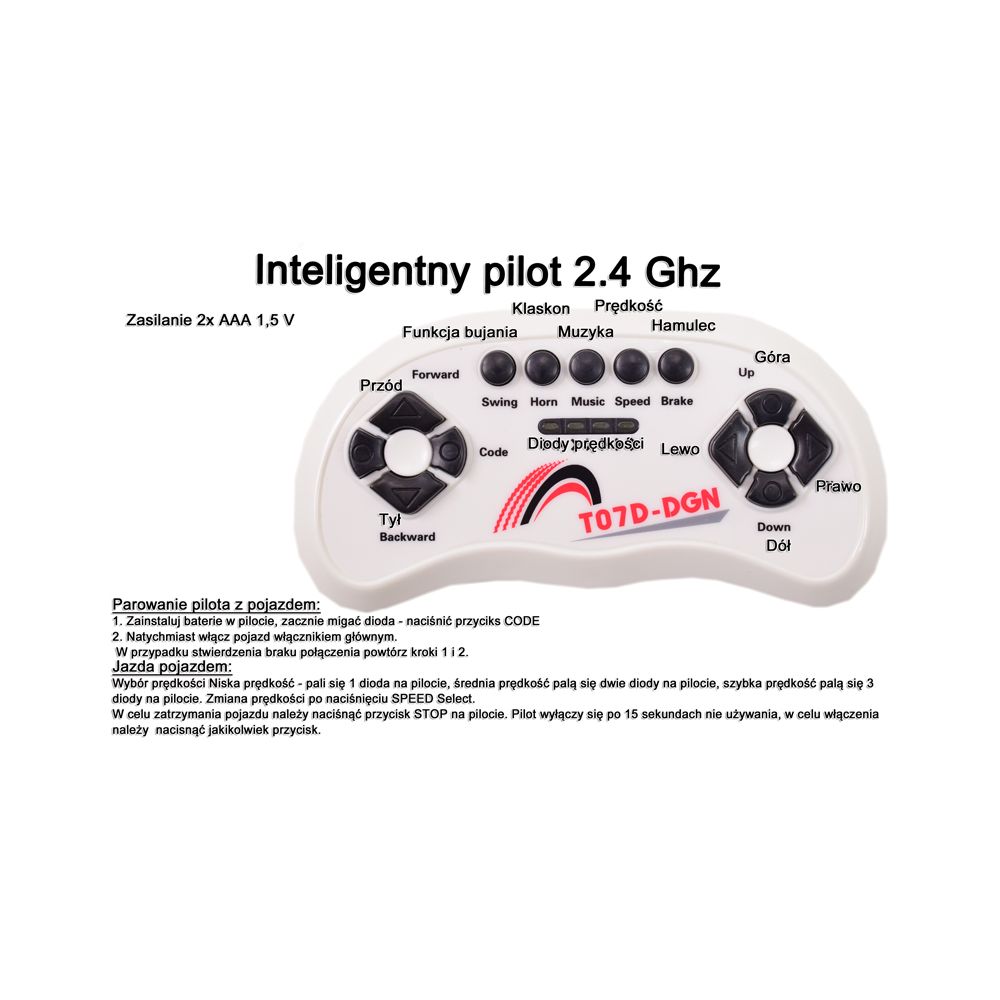 WÓZEK WIDŁOWY NA AKUMULATOR, PILOT, MIĘKKIE KOŁA, SKÓRA, FUNKCJ BUJANIA/DLS-08