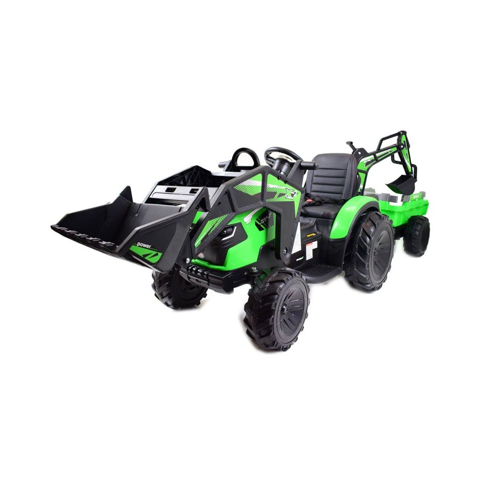 MEGA TRAKTOR Z ŁADOWARKĄ,KOPARKĄ, PRZYCZEPĄ 24 V SUPER-MOC SX-2068-ZIELONY