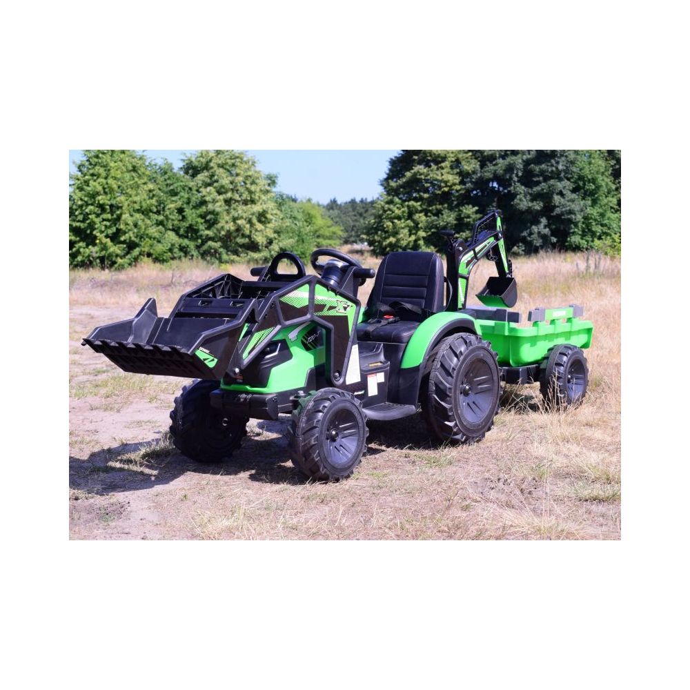 MEGA TRAKTOR Z ŁADOWARKĄ,KOPARKĄ, PRZYCZEPĄ 24 V SUPER-MOC SX-2068-ZIELONY