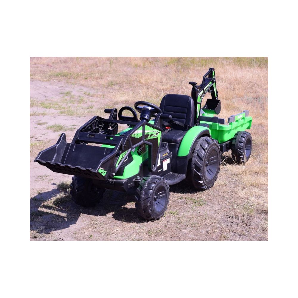MEGA TRAKTOR Z ŁADOWARKĄ,KOPARKĄ, PRZYCZEPĄ 24 V SUPER-MOC SX-2068-ZIELONY