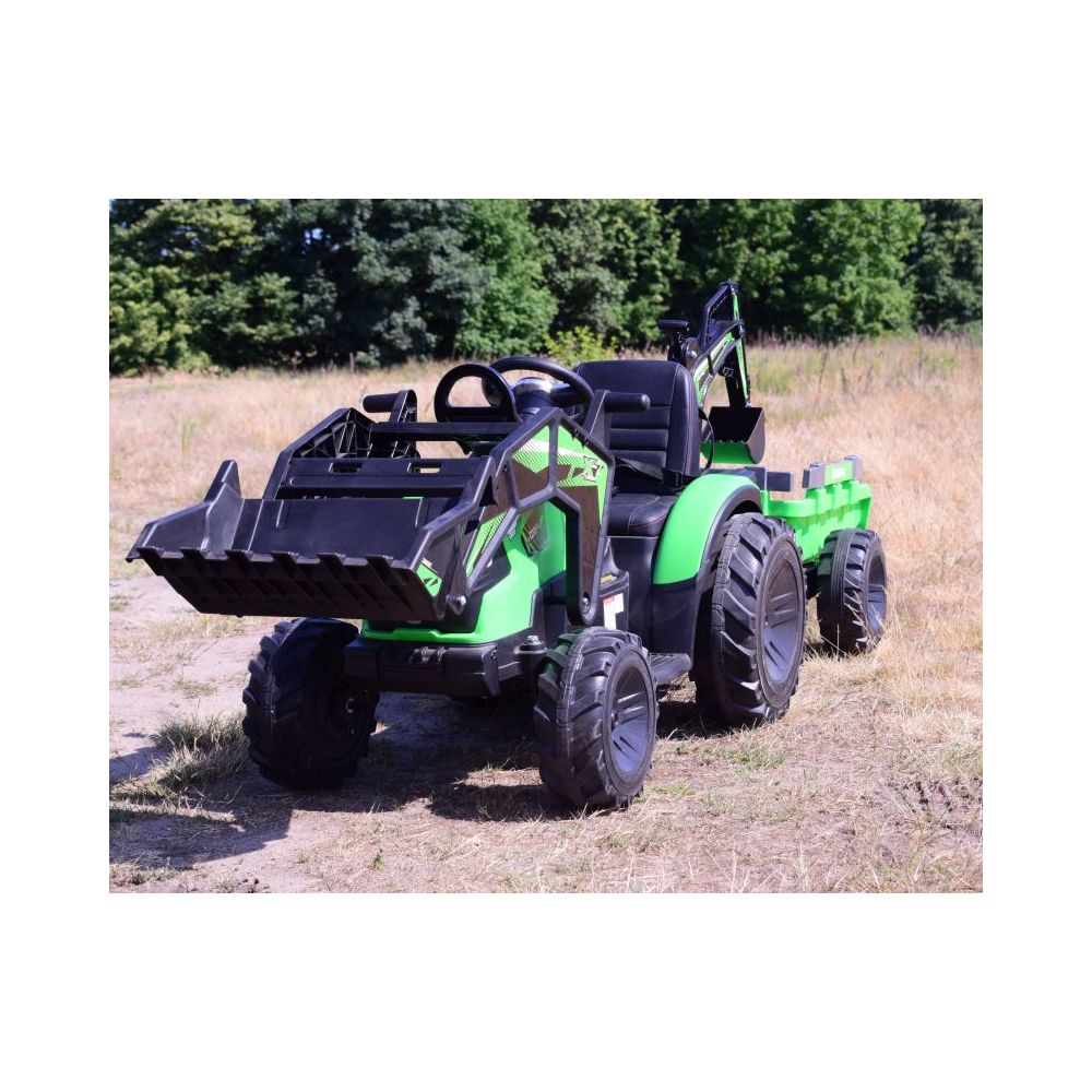 MEGA TRAKTOR Z ŁADOWARKĄ,KOPARKĄ, PRZYCZEPĄ 24 V SUPER-MOC SX-2068-ZIELONY