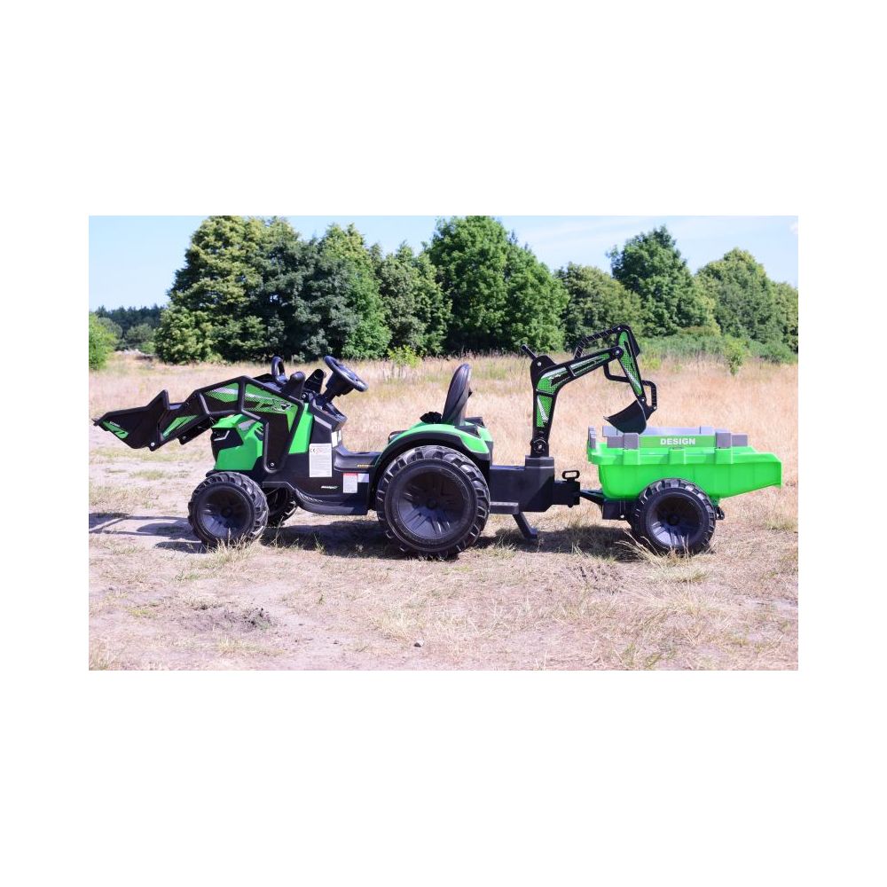 MEGA TRAKTOR Z ŁADOWARKĄ,KOPARKĄ, PRZYCZEPĄ 24 V SUPER-MOC SX-2068-ZIELONY