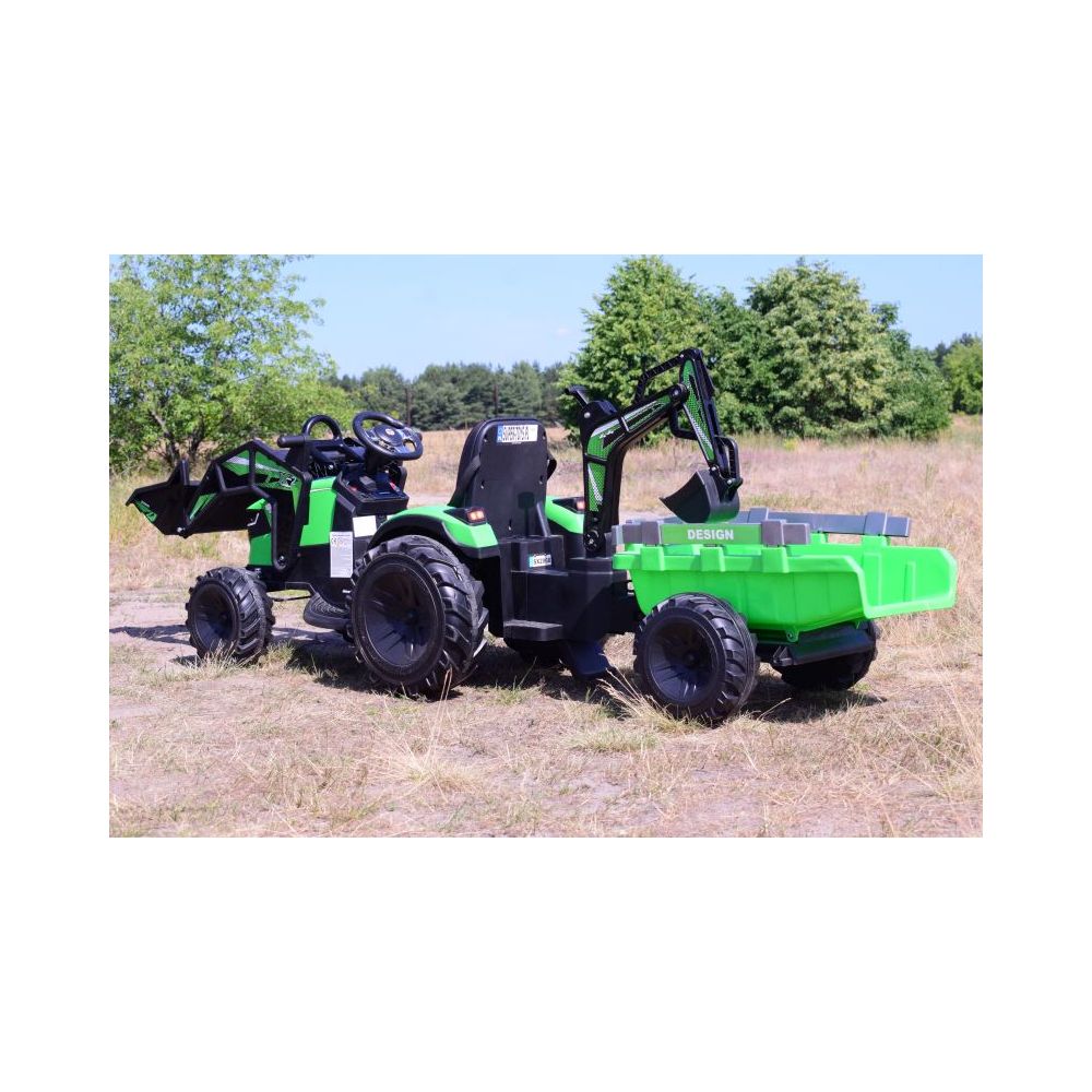 MEGA TRAKTOR Z ŁADOWARKĄ,KOPARKĄ, PRZYCZEPĄ 24 V SUPER-MOC SX-2068-ZIELONY