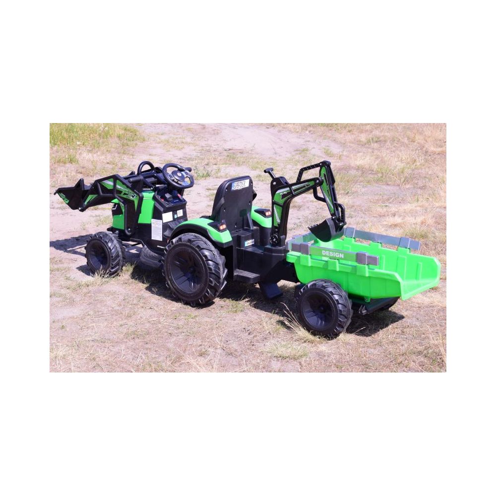 MEGA TRAKTOR Z ŁADOWARKĄ,KOPARKĄ, PRZYCZEPĄ 24 V SUPER-MOC SX-2068-ZIELONY