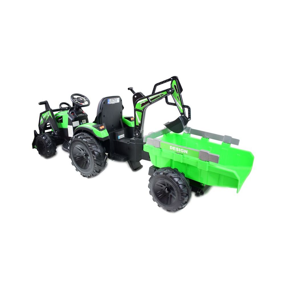 MEGA TRAKTORIUS SU KRAUTUVU, EKSKAVATORIUMI IR PRIEKABĄ, 24 V, SUPER-MOC SX-2068 – ŽALIAS