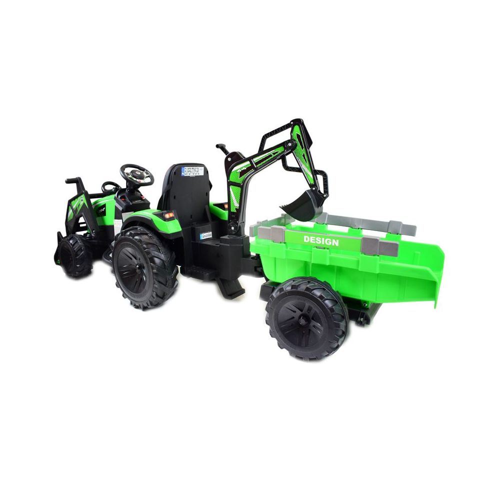 MEGA TRAKTORIUS SU KRAUTUVU, EKSKAVATORIUMI IR PRIEKABĄ, 24 V, SUPER-MOC SX-2068 – ŽALIAS