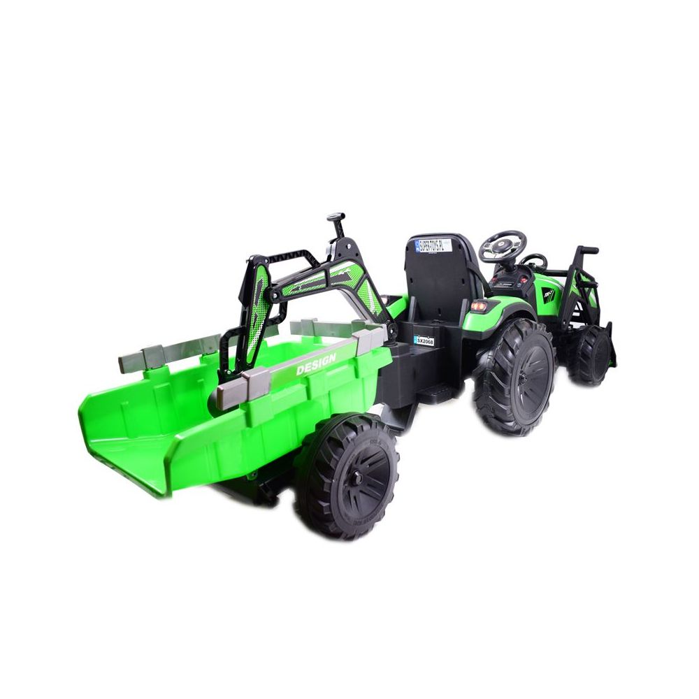 MEGA TRAKTORIUS SU KRAUTUVU, EKSKAVATORIUMI IR PRIEKABĄ, 24 V, SUPER-MOC SX-2068 – ŽALIAS