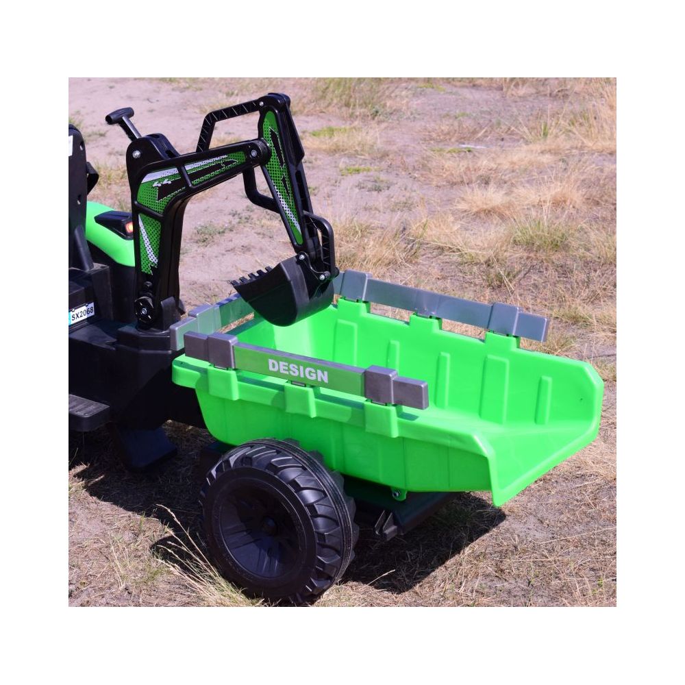 MEGA TRAKTOR Z ŁADOWARKĄ,KOPARKĄ, PRZYCZEPĄ 24 V SUPER-MOC SX-2068-ZIELONY