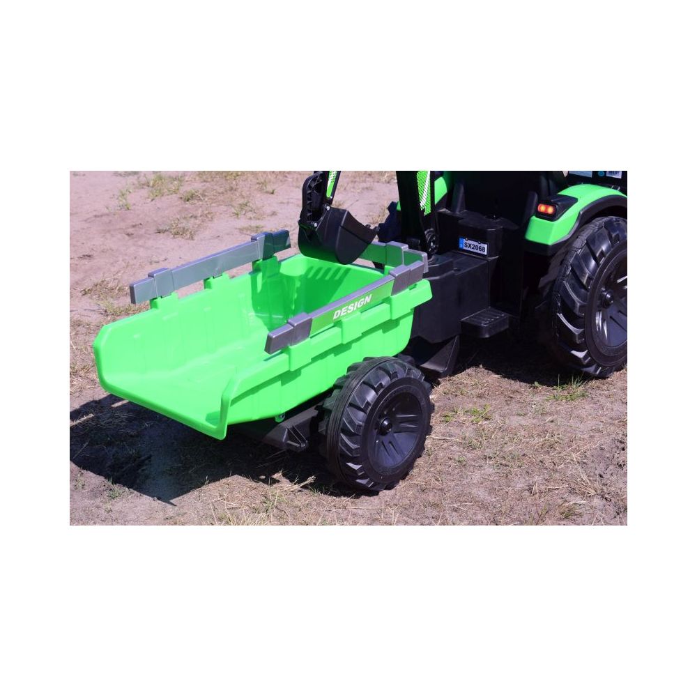 MEGA TRAKTOR Z ŁADOWARKĄ,KOPARKĄ, PRZYCZEPĄ 24 V SUPER-MOC SX-2068-ZIELONY