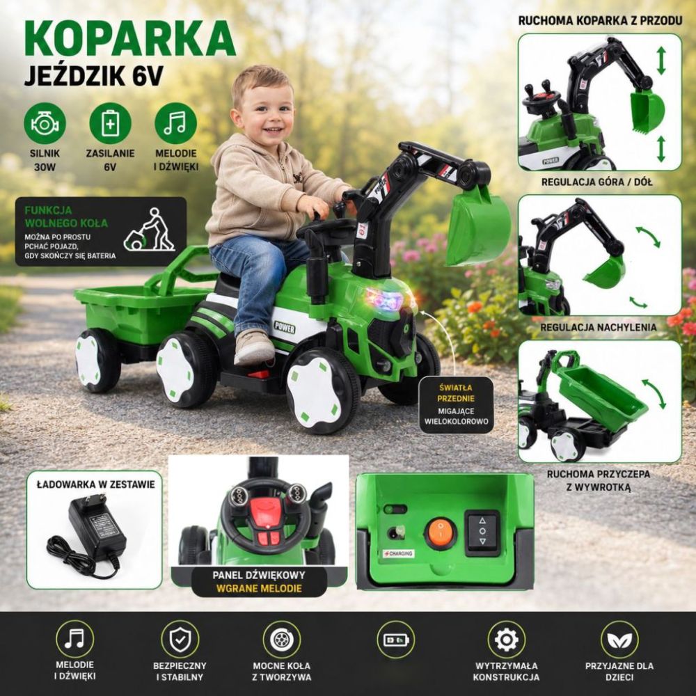 Puikus ekskavatorius, važiuojantis žaislas su kaušu, priekaba, savivarcis / YW1003