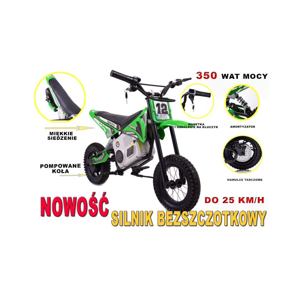 REWELACYJNY MOTOR CROSSOWY SPEED POMPOWANE KOŁA, STALOWA RAMA 36V/A9901
