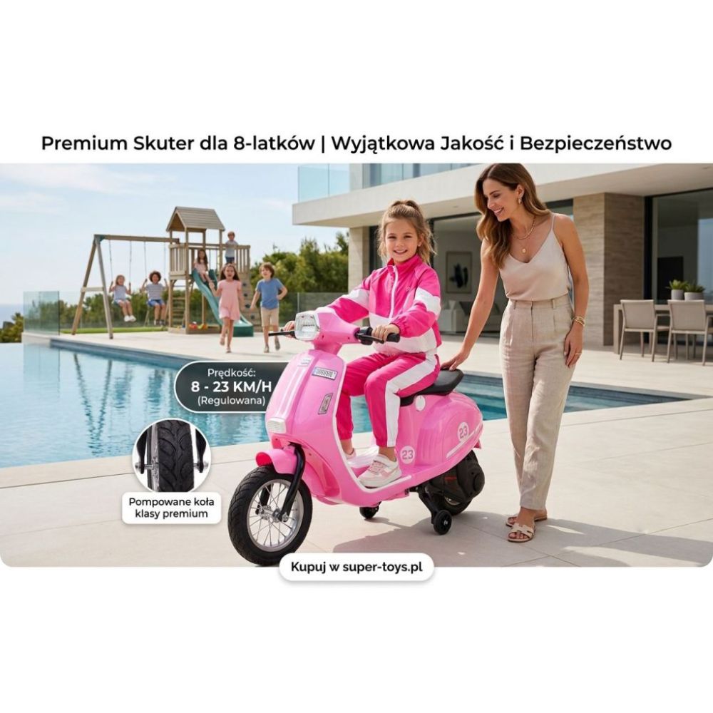 Akumuliatorinis rožinis retro motoroleris WATERPROOF/sx-2438
