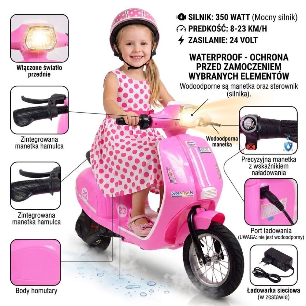 Akumuliatorinis rožinis retro motoroleris WATERPROOF/sx-2438