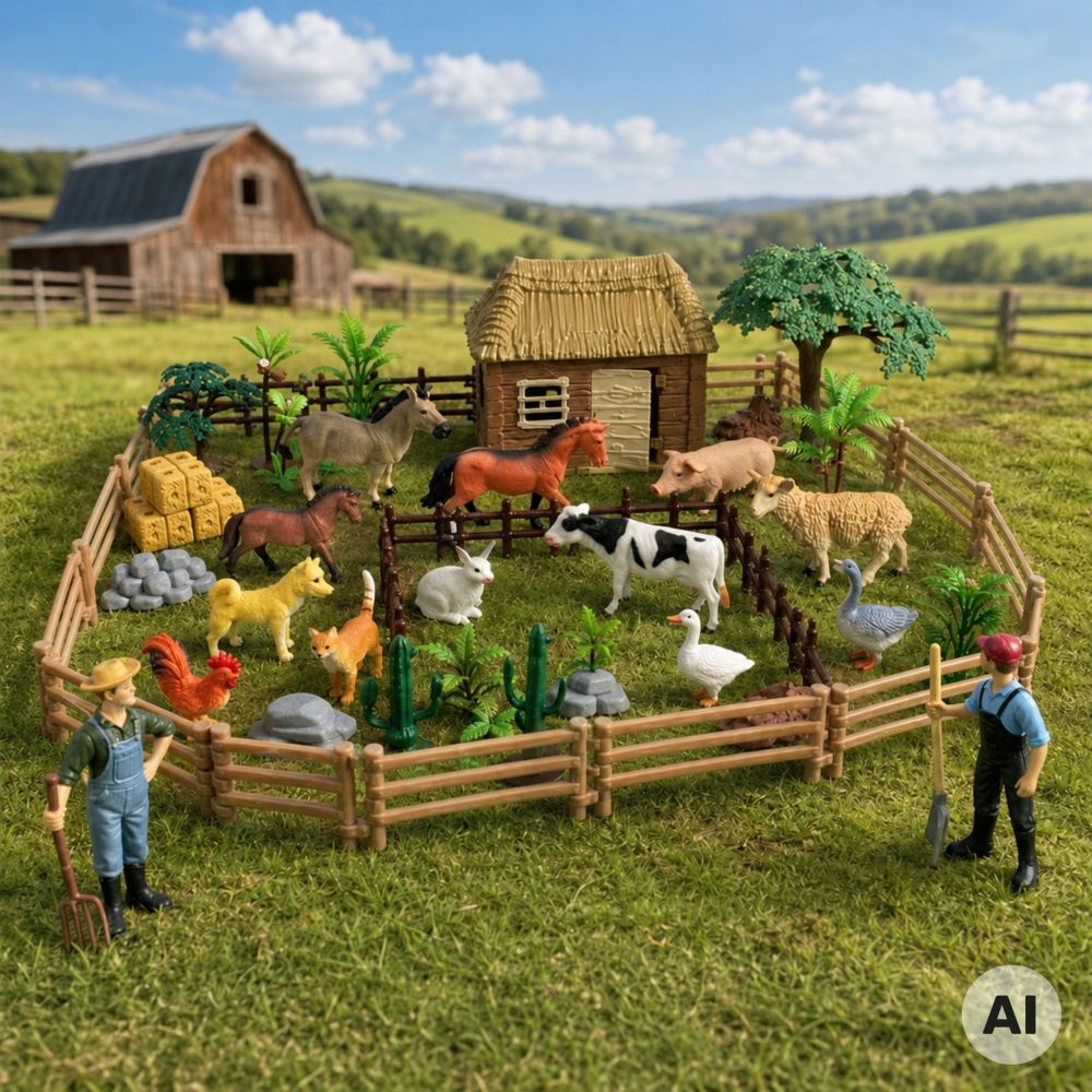 WOOPIE Large Farm with Animals 63 pcs. Farmers' Farm Figures Stable for Children 