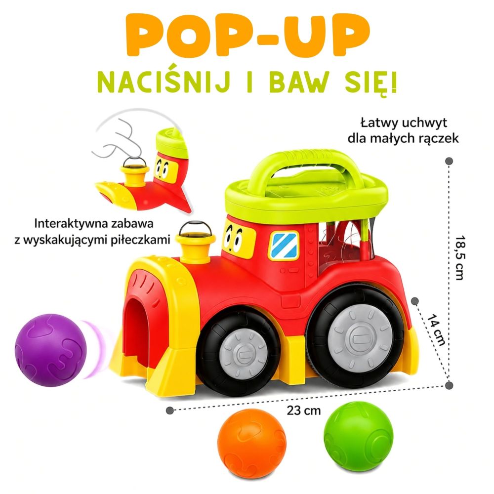 Interaktyvus traukinukas WOOPIE BABY su šokinėjančiais kamuoliukais