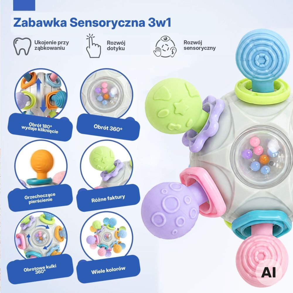 WOOPIE BABY Sensory Toy Teether Ball 3in1 Ball 6m+ 