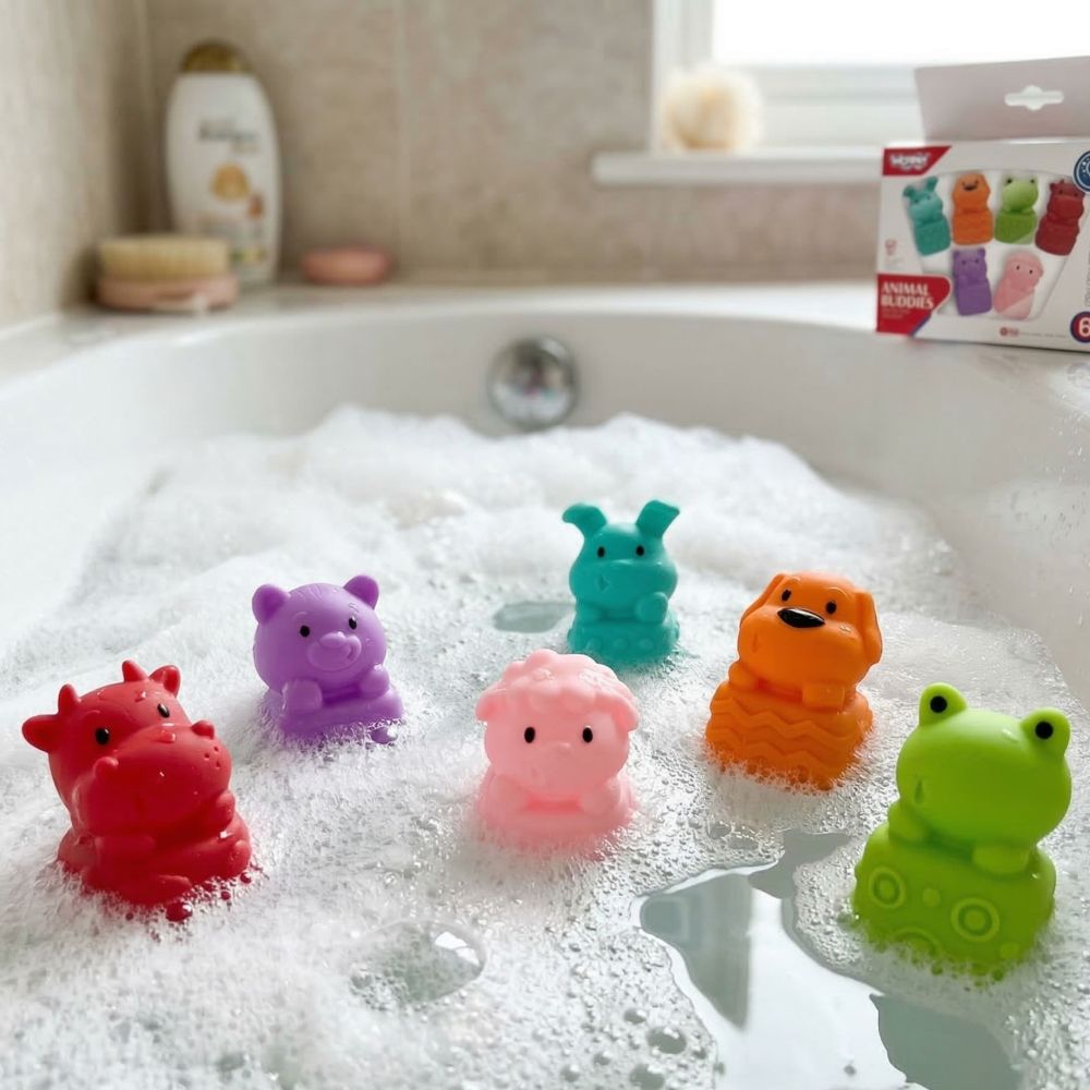 Minkštų sensorinių žaislinių gyvūnėlių rinkinys WOOPIE BABY 6 vnt