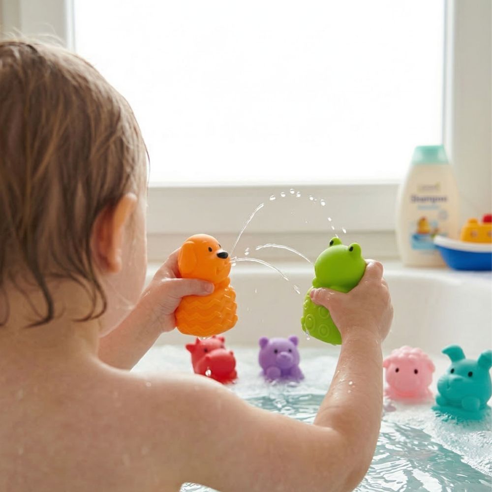 Minkštų sensorinių žaislinių gyvūnėlių rinkinys WOOPIE BABY 6 vnt