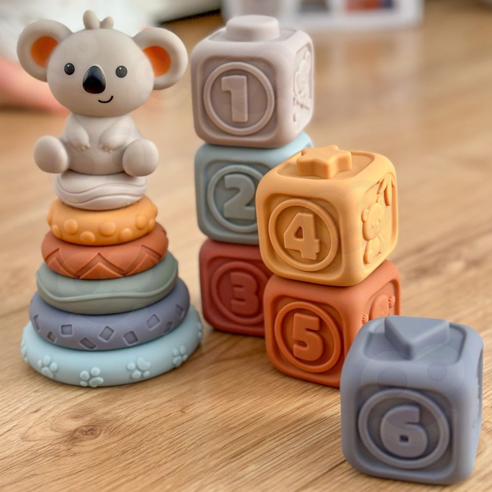 WOOPIE BABY Soft Rubber Sensory Blocks 3-in-1 Teddy Bear Set 