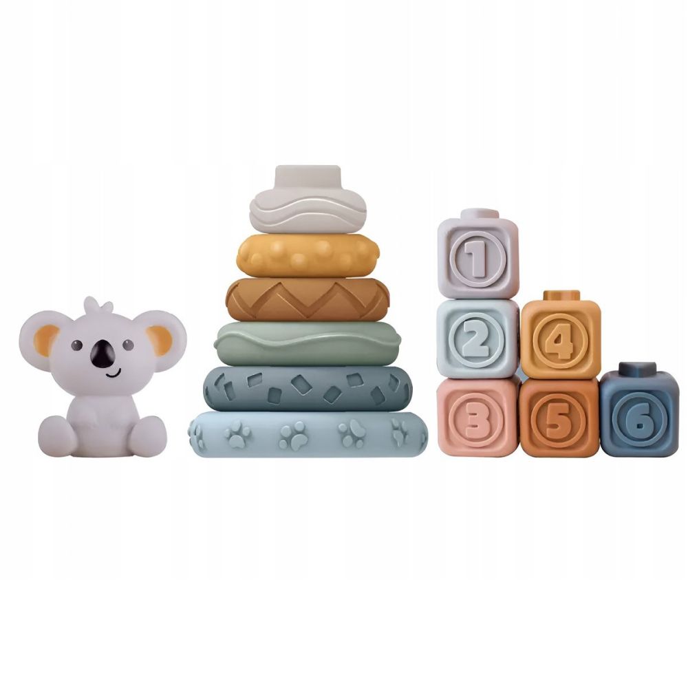 Mokomoji piramidė - kramtukų rinkinys WOOPIE BABY Koala + minkšti sensoriniai blokeliai