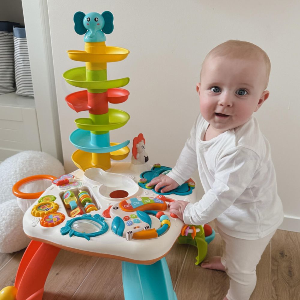 Daugiafunkcinis edukacinis stalas WOOPIE BABY su kamuoliukų trasa