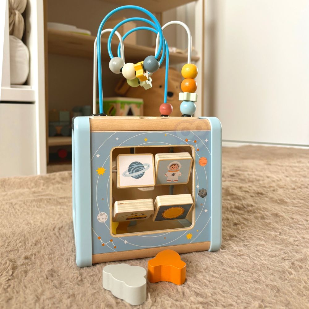 TOOKY TOY Wooden Activity Cube Space Sorter Maze 