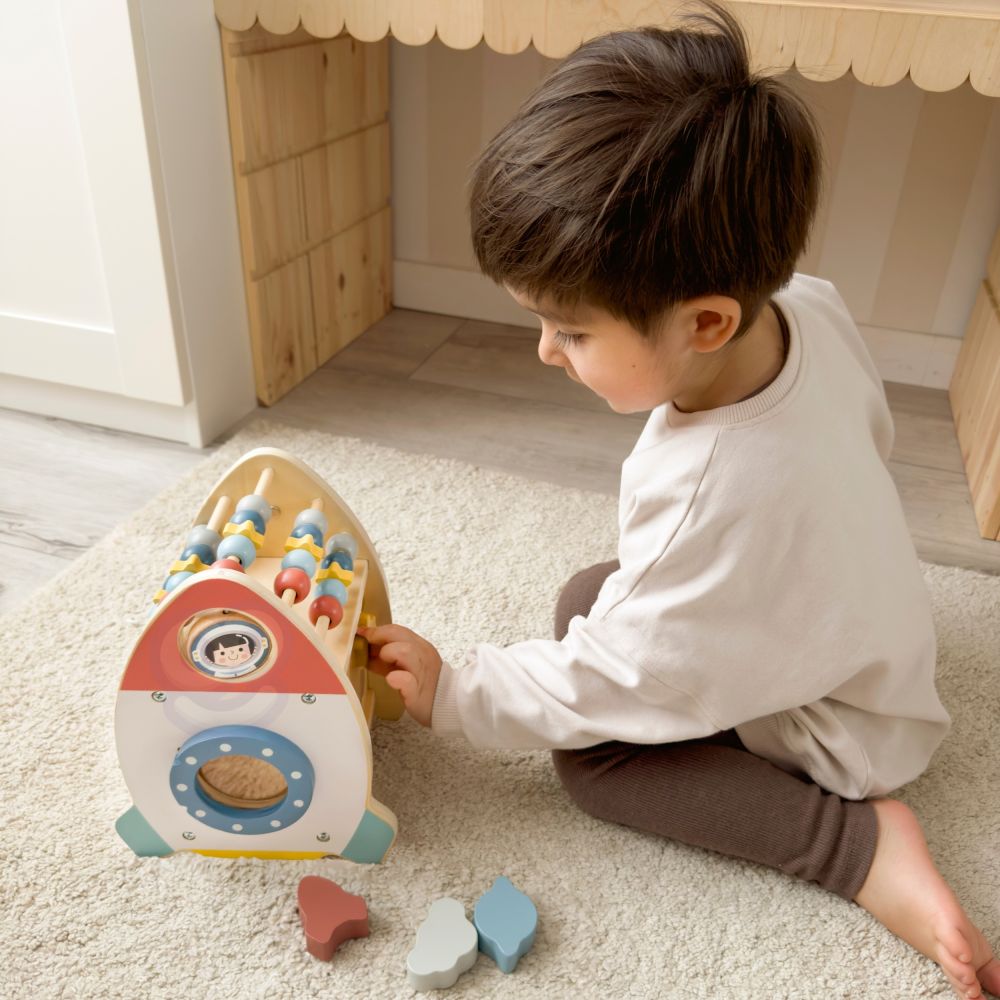 TOOKY TOY Space Rocket Activity Sorter Wooden Maze 