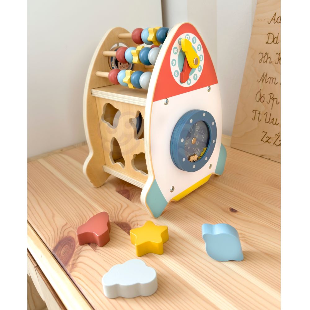 Medinė mokomoji raketa TOOKY TOY su 6 užduotimis