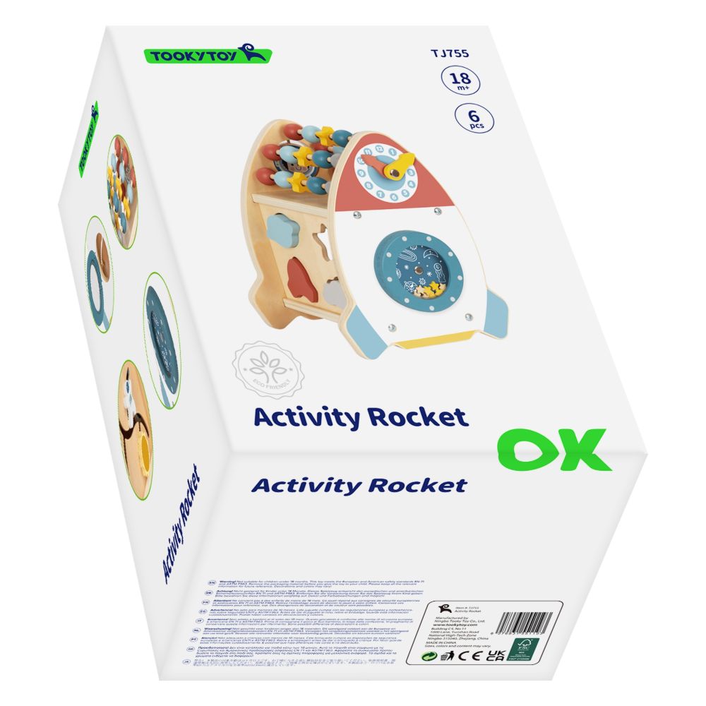 Medinė mokomoji raketa TOOKY TOY su 6 užduotimis