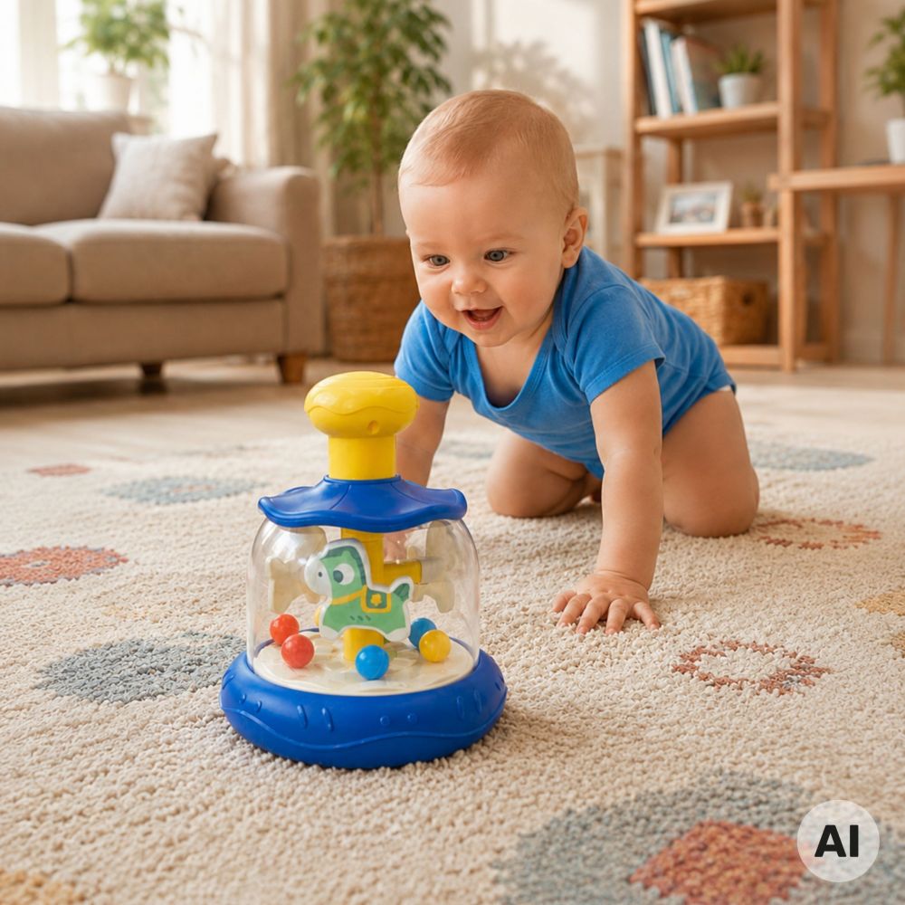 WOOPIE BABY Colorful Horses Blue Spinning Top Carousel with Balls 