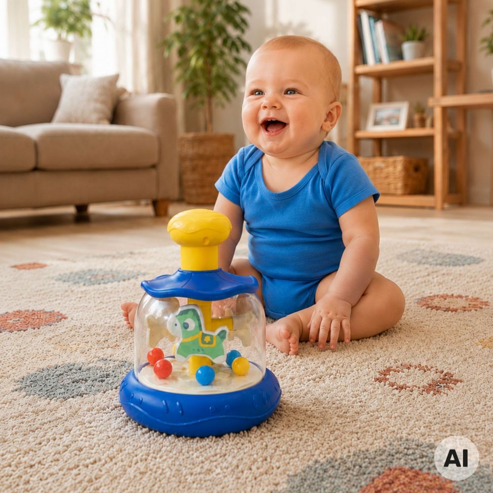 WOOPIE BABY Colorful Horses Blue Spinning Top Carousel with Balls 