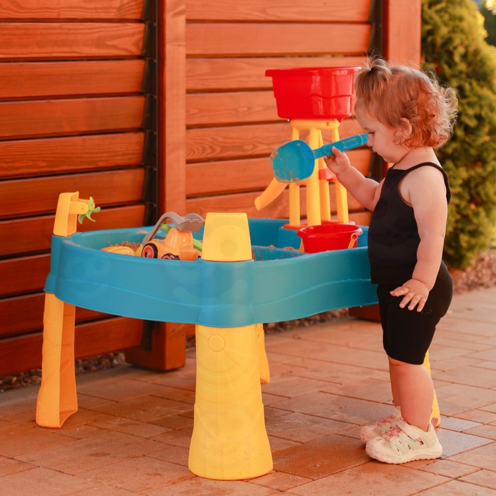 Vandens stalas WOOPIE 2-in-1 smėlio dėžė su malūnėliu ir 14 priedų