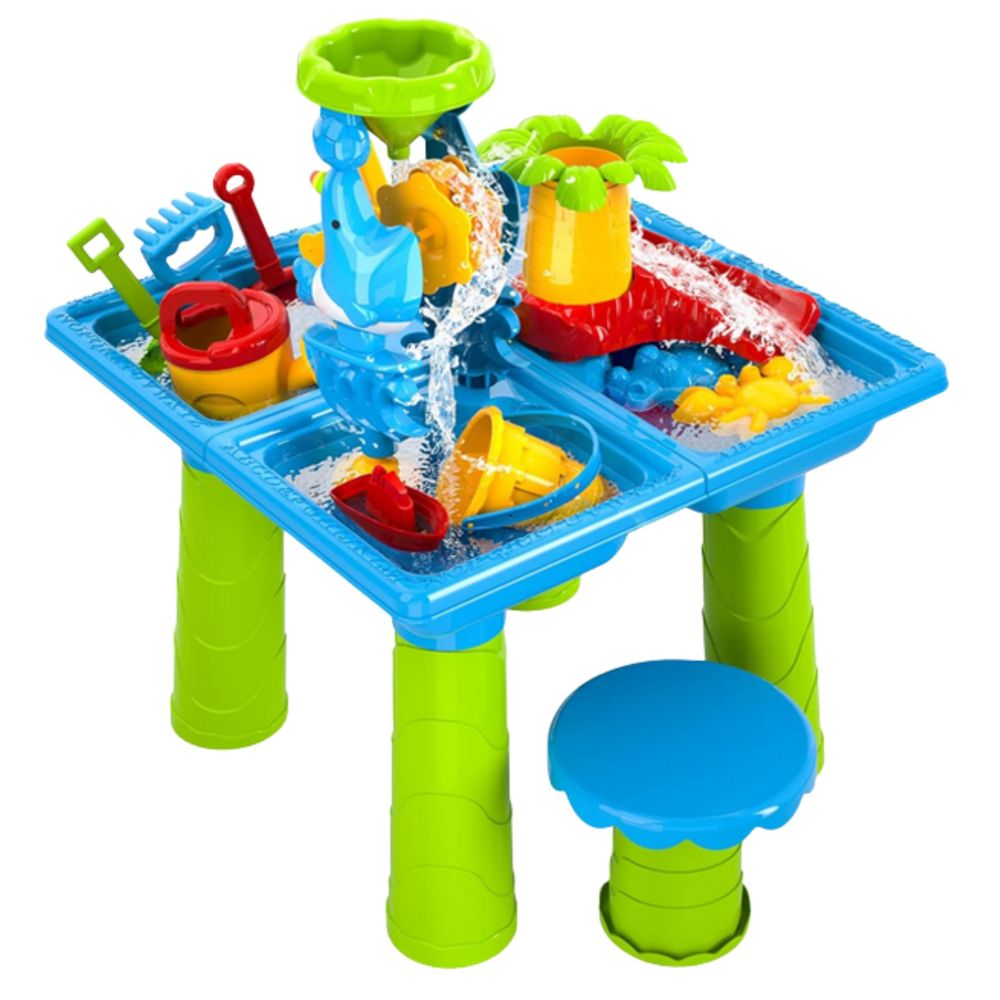 Vandens stalas WOOPIE 2-in-1 smėlio dėžė su kėdute XL Aquapark su 4 baseinais ir 13 priedų