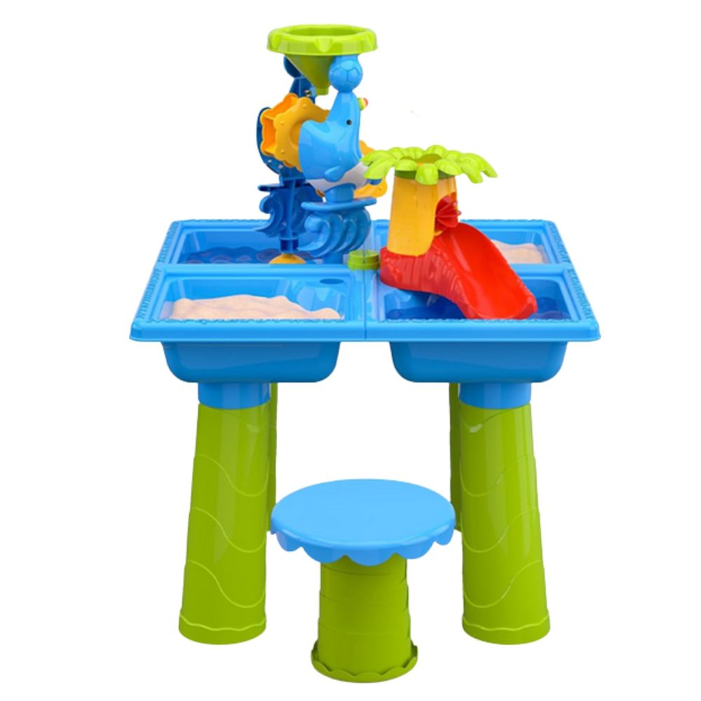 Vandens stalas WOOPIE 2-in-1 smėlio dėžė su kėdute XL Aquapark su 4 baseinais ir 13 priedų
